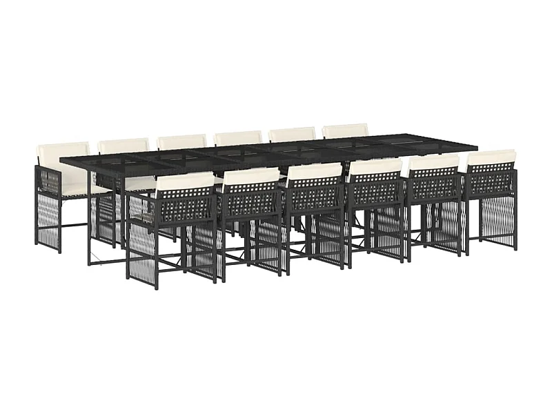 Jeffersontown  Ensemble à manger de jardin 13 pcs coussins noir résine tressée