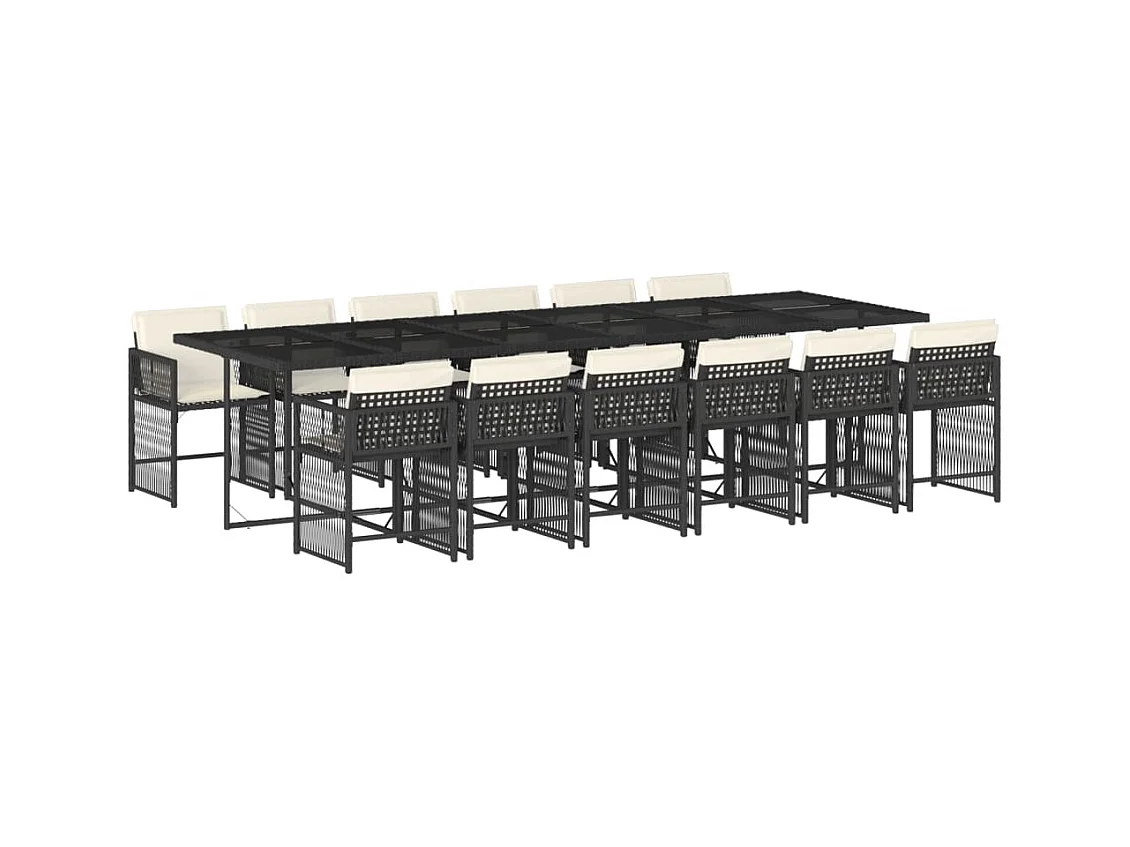 Jeffersontown  Ensemble à manger de jardin 13 pcs coussins noir résine tressée