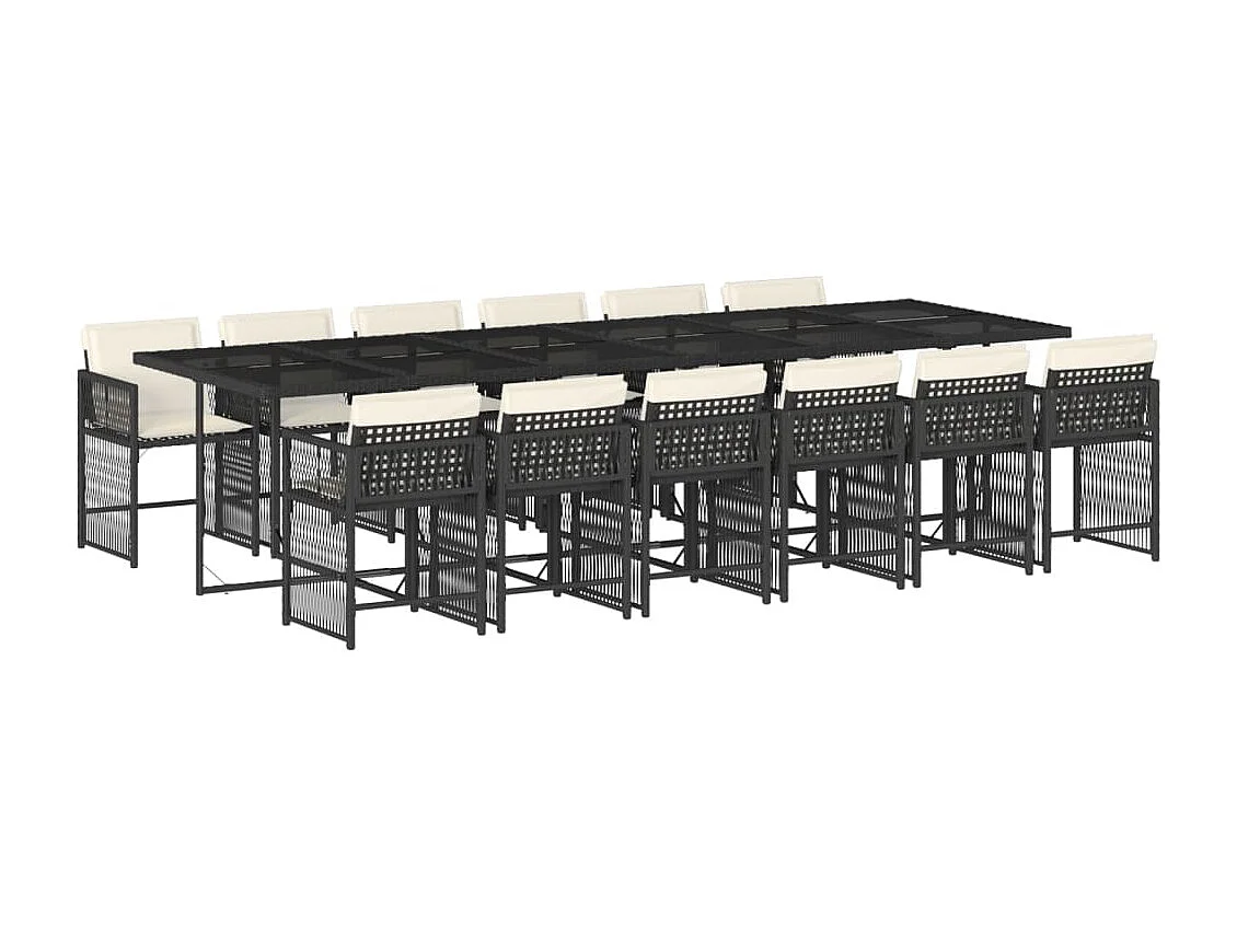 Jeffersontown  Ensemble à manger de jardin 13 pcs coussins noir résine tressée