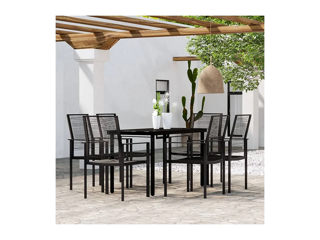 Nivor  Ensemble à manger de jardin 7 pcs Noir