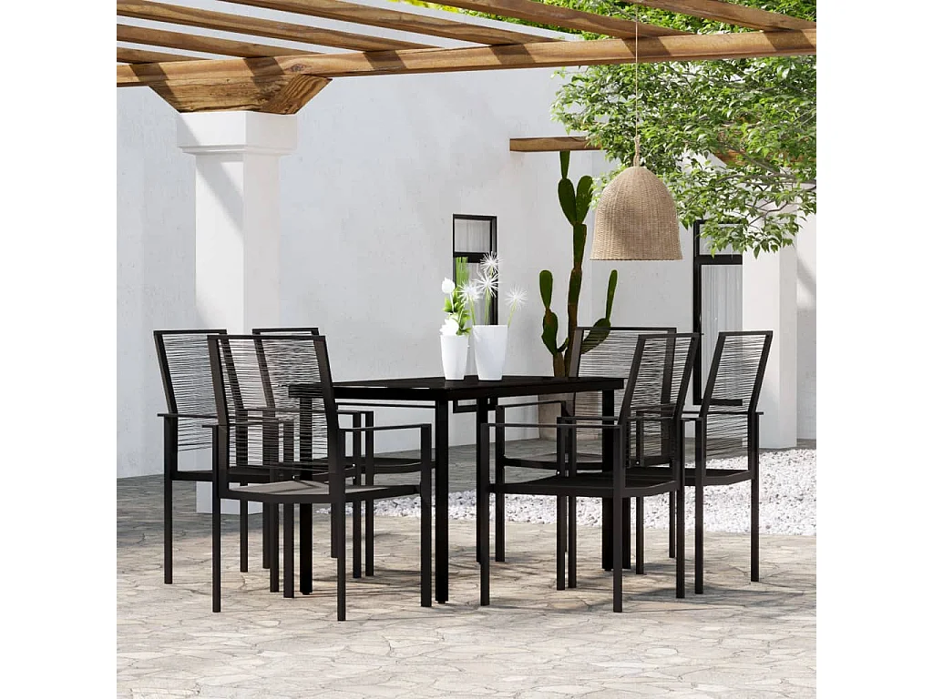 Nivor  Ensemble à manger de jardin 7 pcs Noir