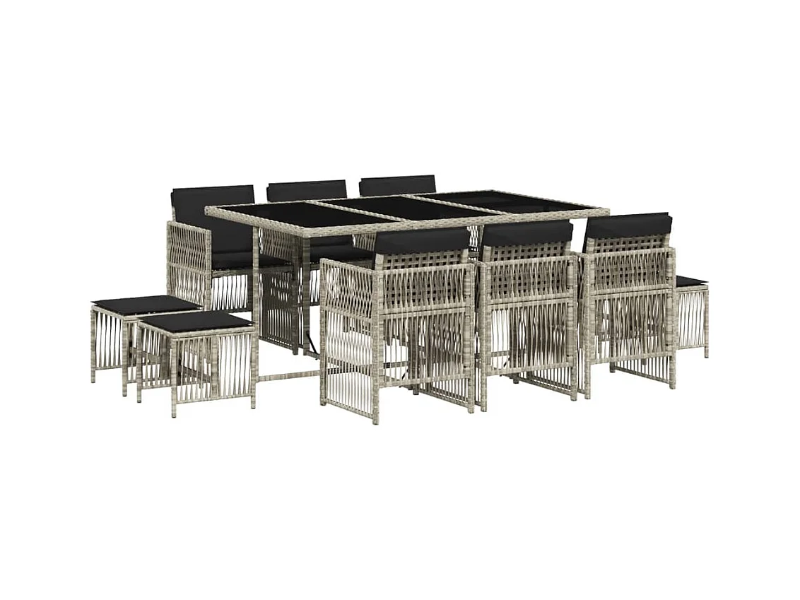 Mariella  11-delige Tuinset met kussens poly rattan lichtgrijs