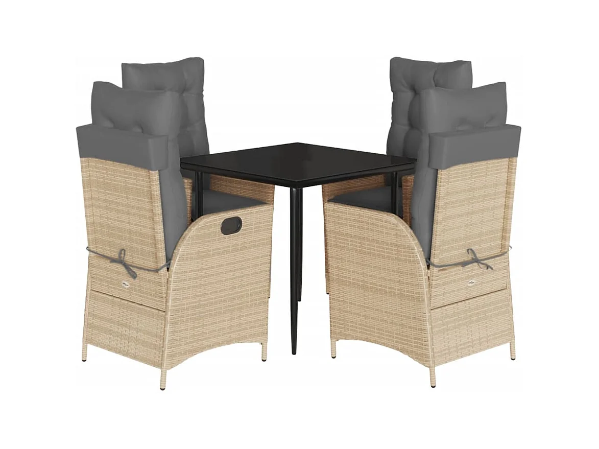 Garden Furniture -  Ensemble à manger de jardin avec coussins 5pcs Beige poly rotin