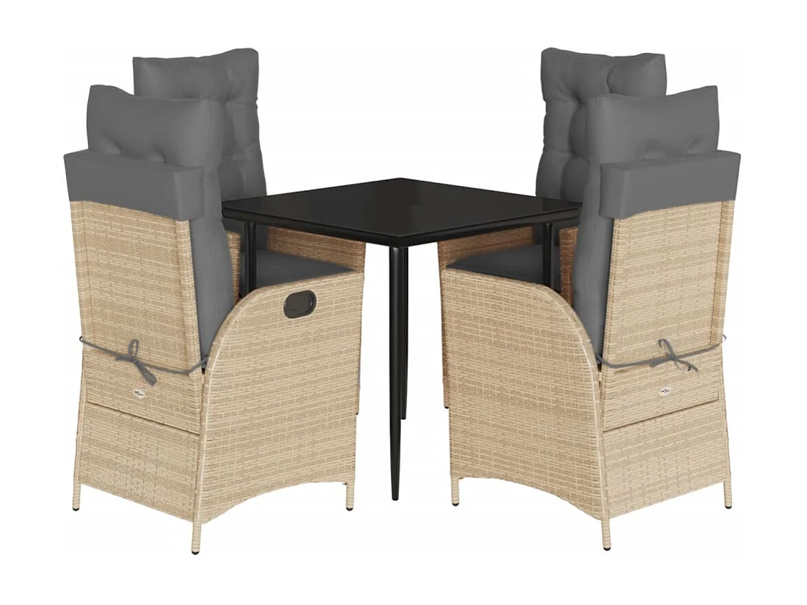 Garden Furniture -  Ensemble à manger de jardin avec coussins 5pcs Beige poly rotin