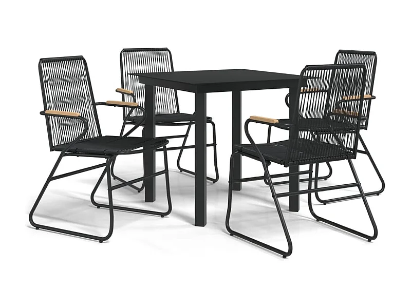 Frøya  Ensemble à manger de jardin 5 pcs Noir Rotin PVC