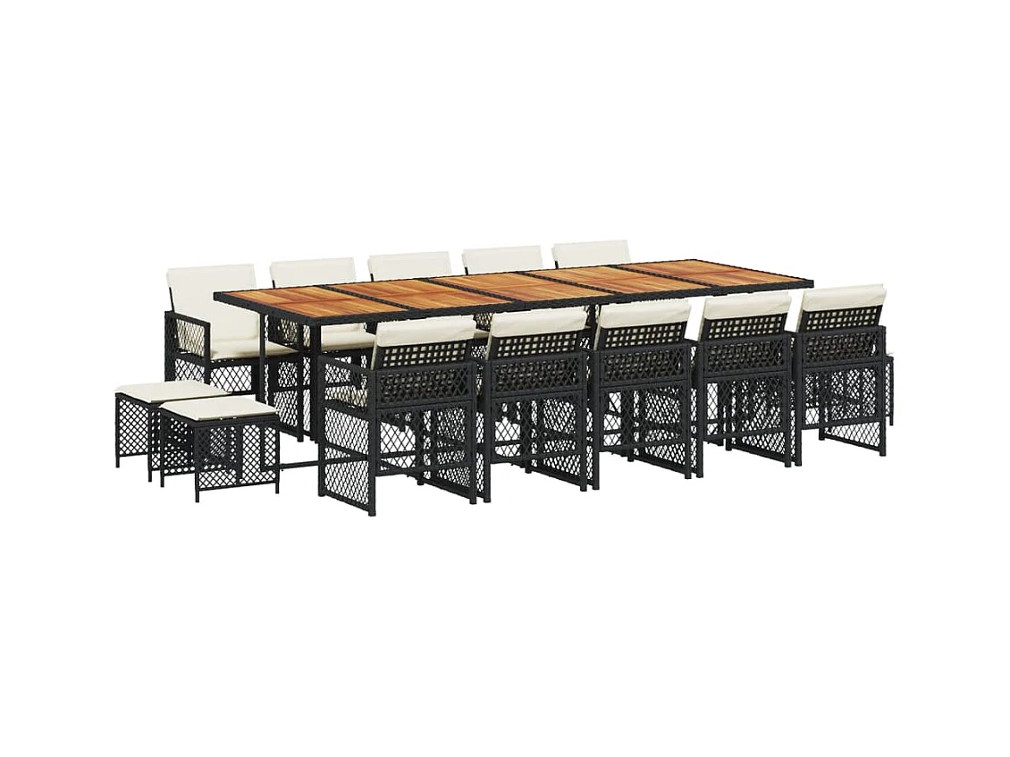 Lubbeek  15-delige Tuinset met kussens poly rattan zwart