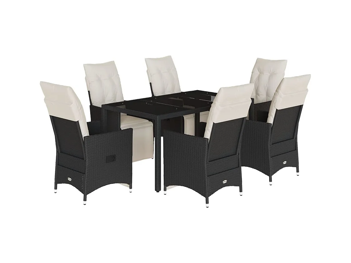 Essex  Ensemble à manger de jardin coussins 7pcs Noir Résine tressée