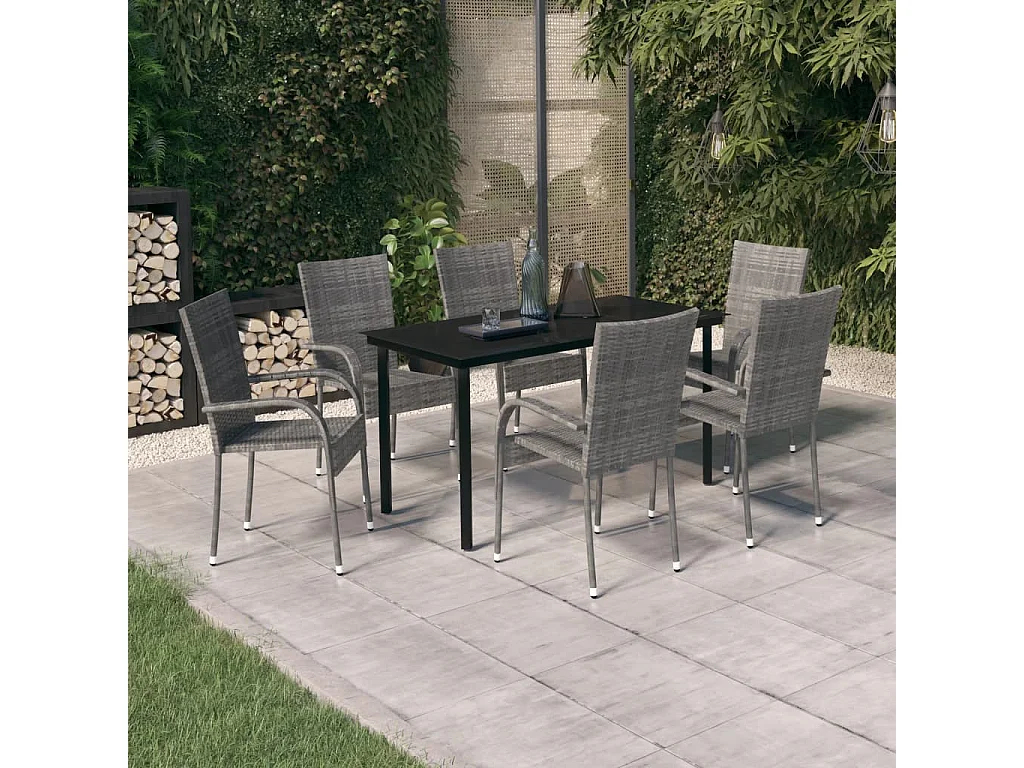 Stoughton  Ensemble à manger de jardin 7 pcs Gris et noir