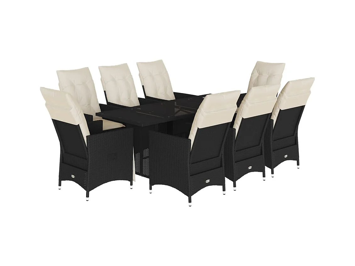 Garden Furniture -  Ensemble à manger de jardin 9pcs coussins noir résine tressée