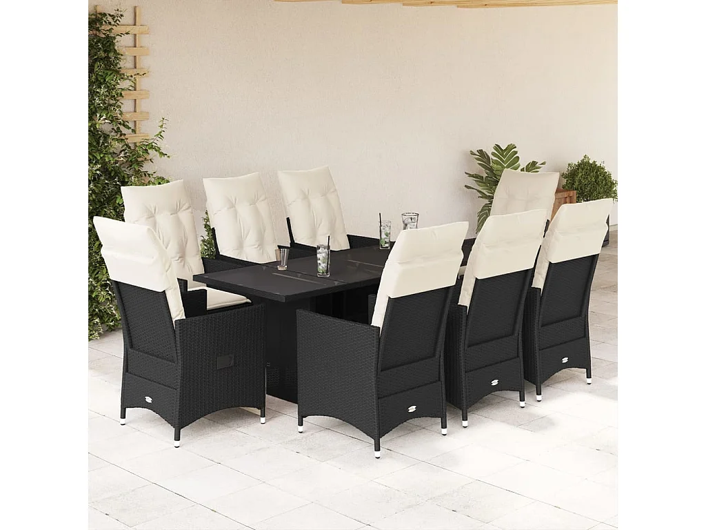 Garden Furniture -  Ensemble à manger de jardin 9pcs coussins noir résine tressée