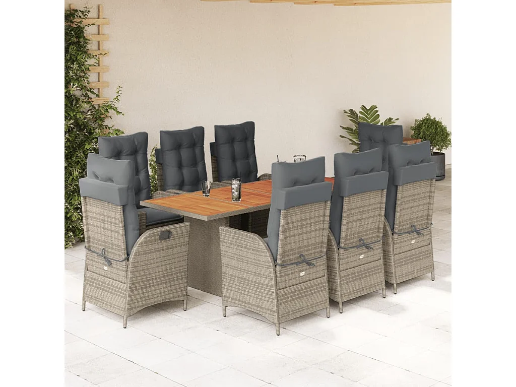 La Palma  9-delige Tuinset met kussens poly rattan grijs