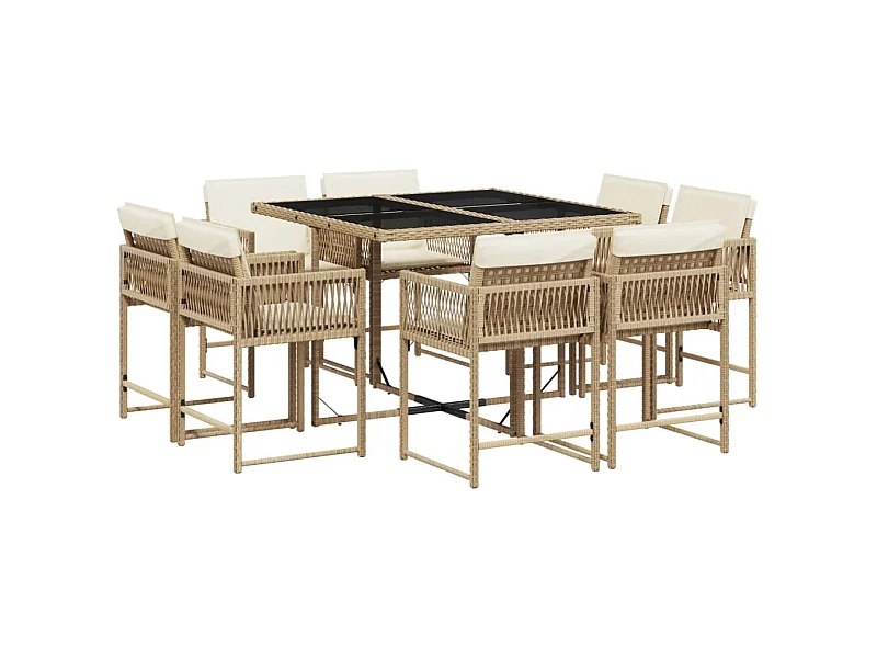 Emilia  9-delige Tuinset met kussens poly rattan beige