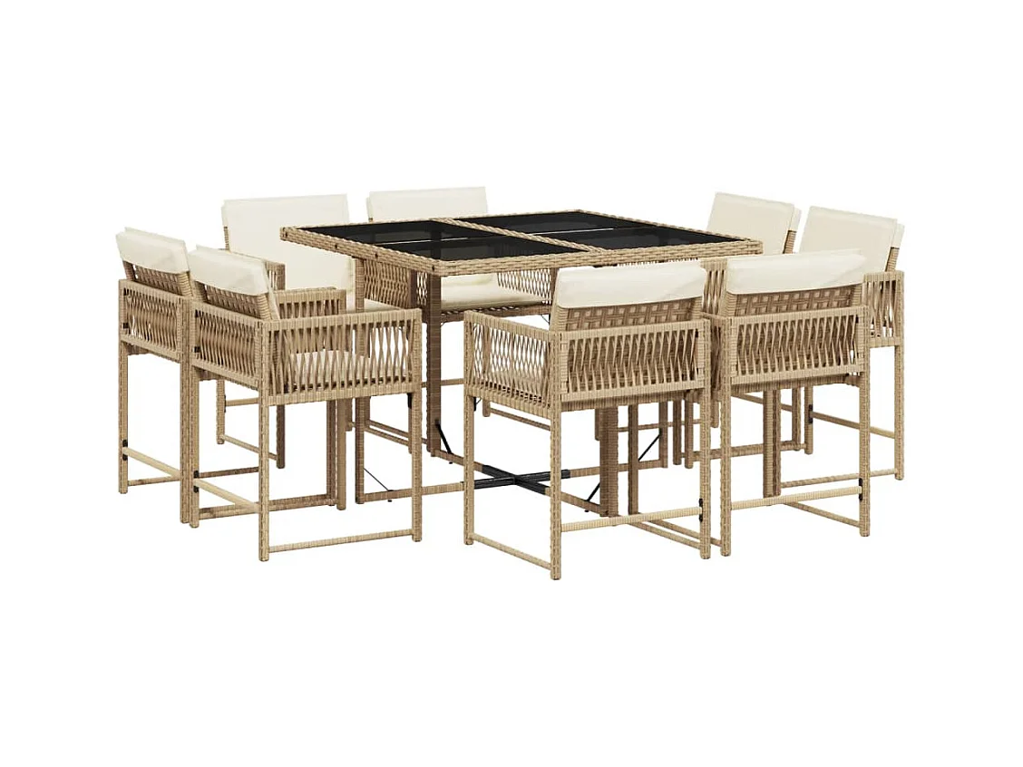 Emilia  9-delige Tuinset met kussens poly rattan beige