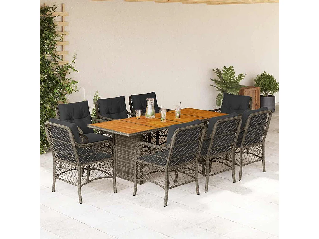 Fort Bragg  9-delige Tuinset met kussens poly rattan grijs