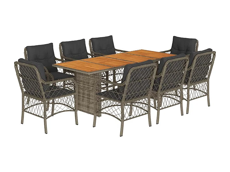 Fort Bragg  9-delige Tuinset met kussens poly rattan grijs