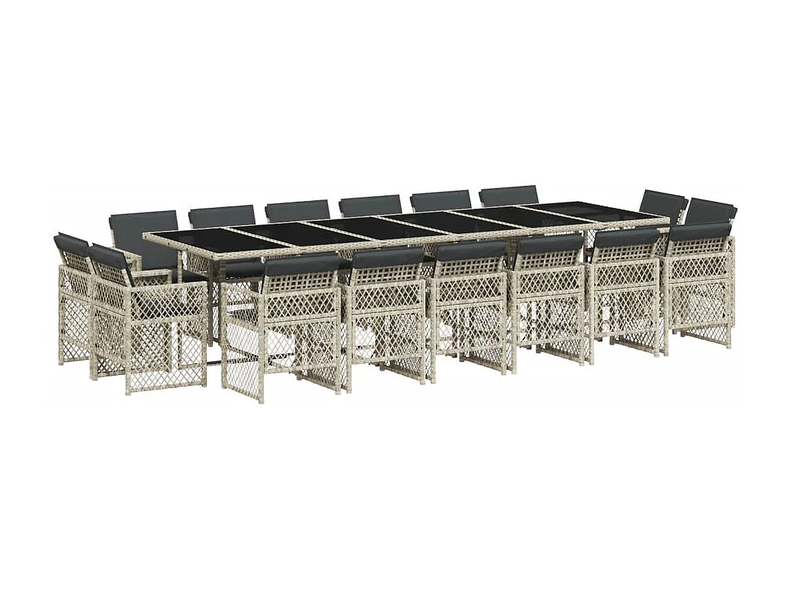 Tatu  Ensemble à manger de jardin et coussins 17 pcs gris clair rotin