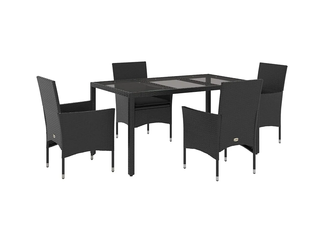 Stafford Springs  5-delige Tuinset met kussens poly rattan en glas zwart