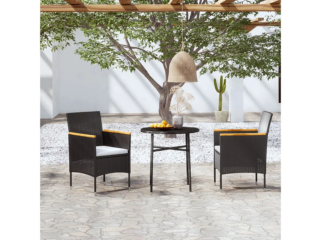 Germain  Ensemble à manger de jardin 3 pcs Résine tressée Noir