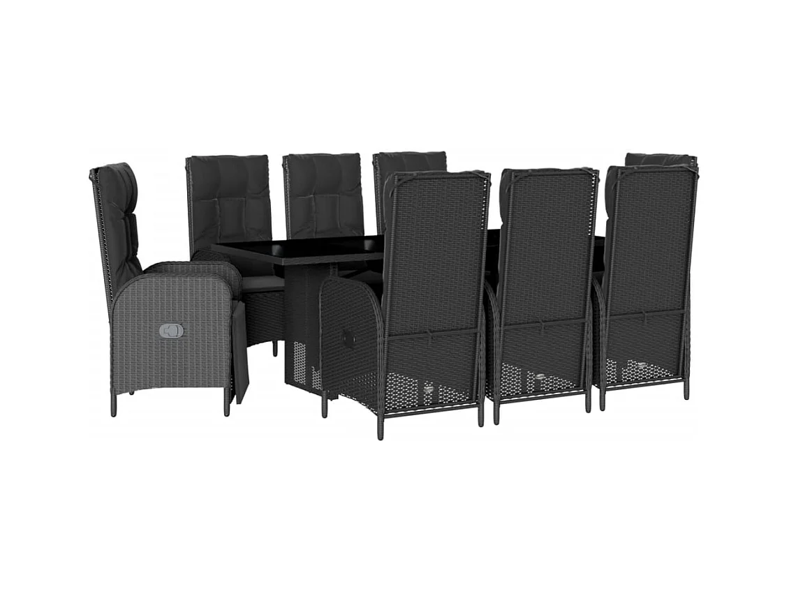 Altamura  Ensemble à manger de jardin 9pcs coussins noir résine tressée