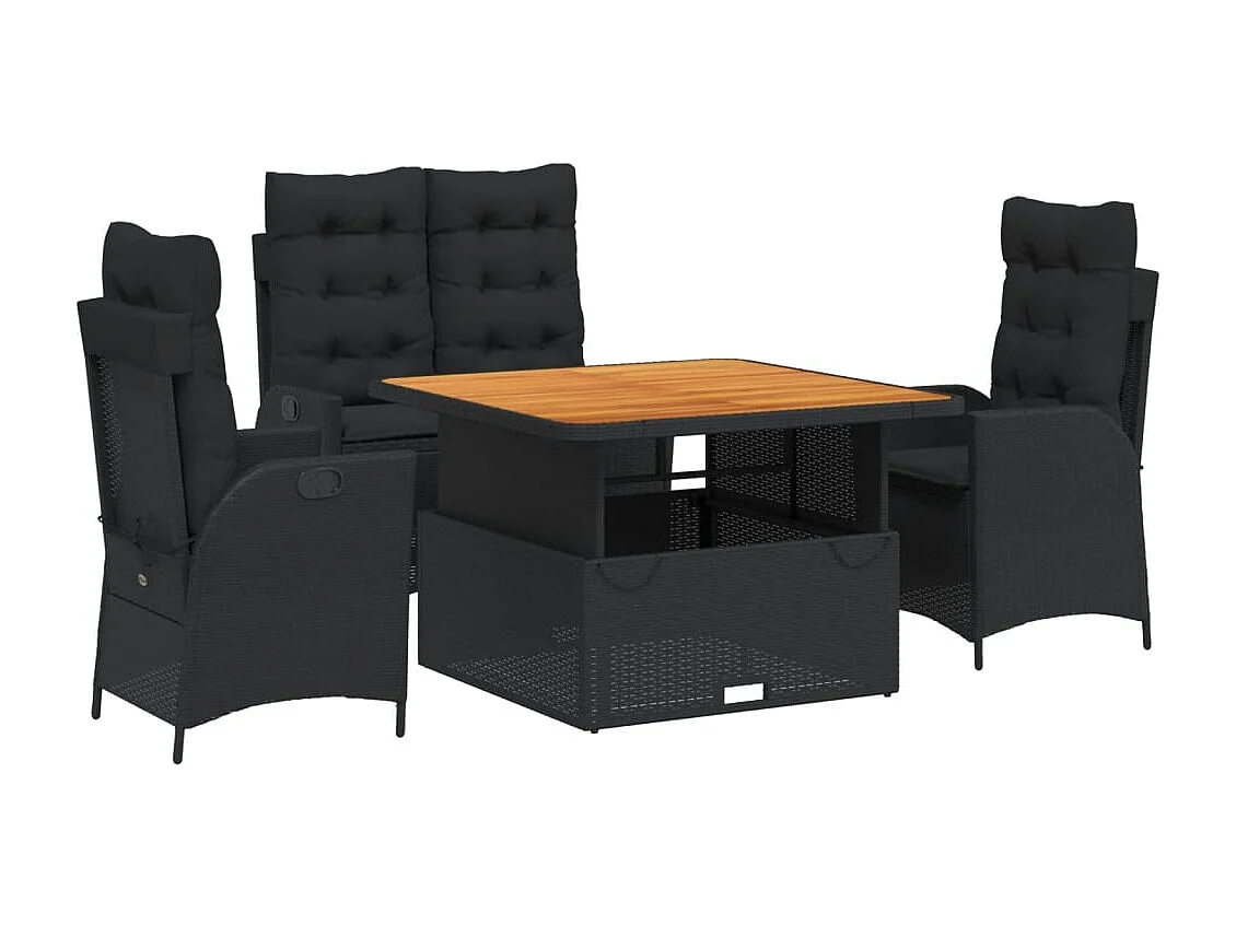 Sandviken  4-delige Tuinset met kussens poly rattan zwart