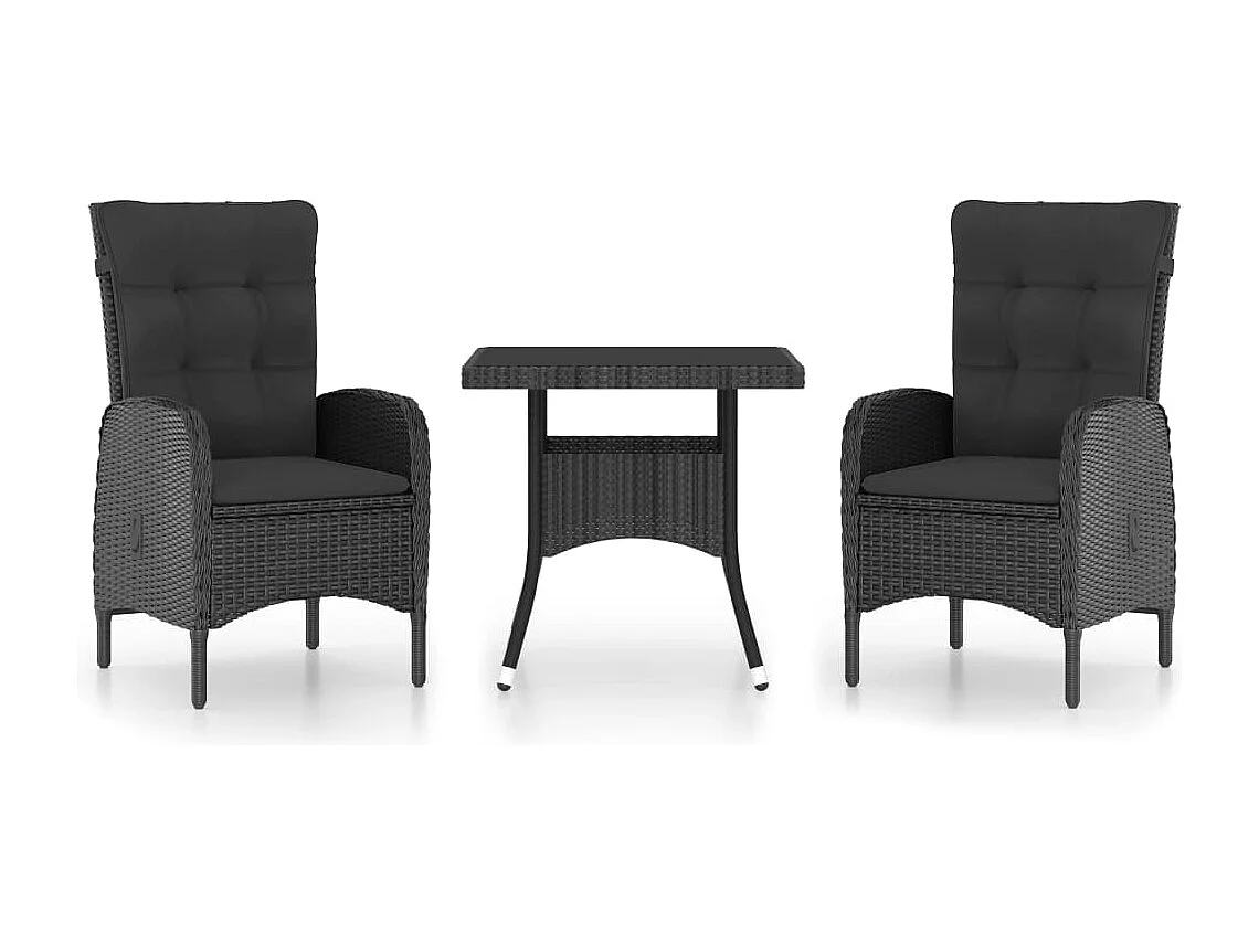 Tatum  3-delige Tuinset poly rattan en glas zwart