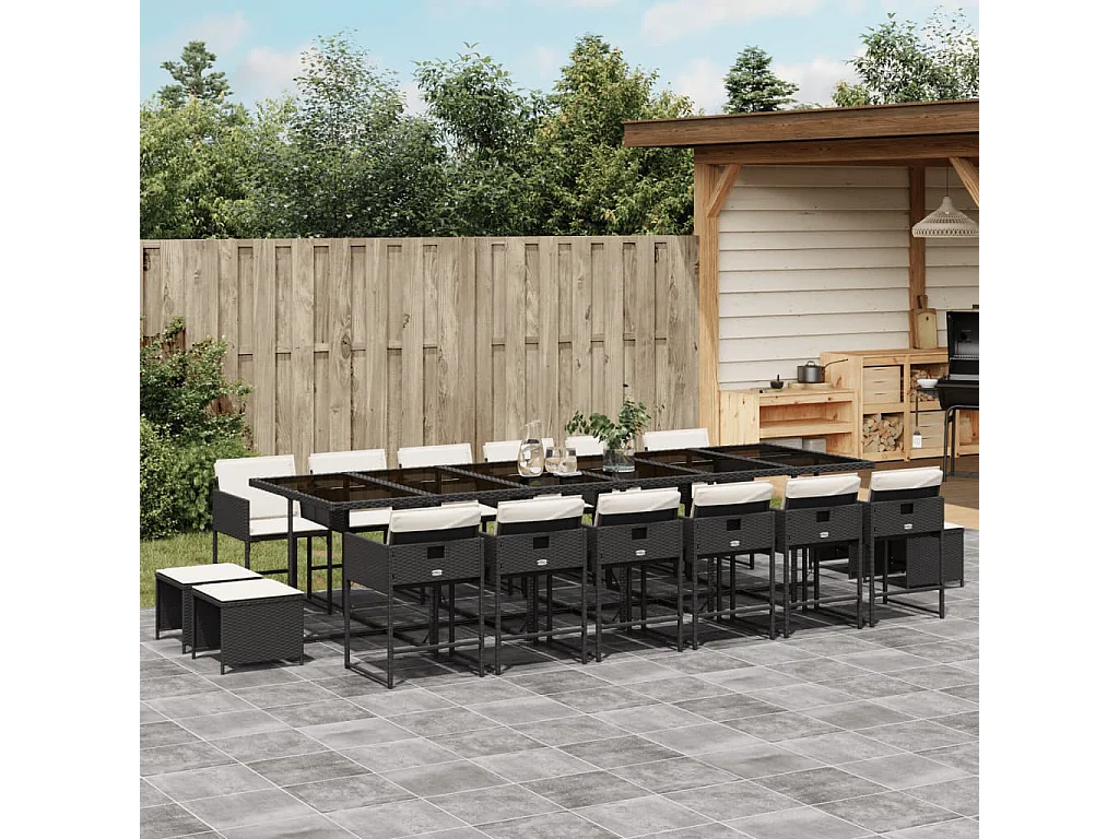 Kirkland  Ensemble à manger de jardin 17 pcs coussins noir résine tressée