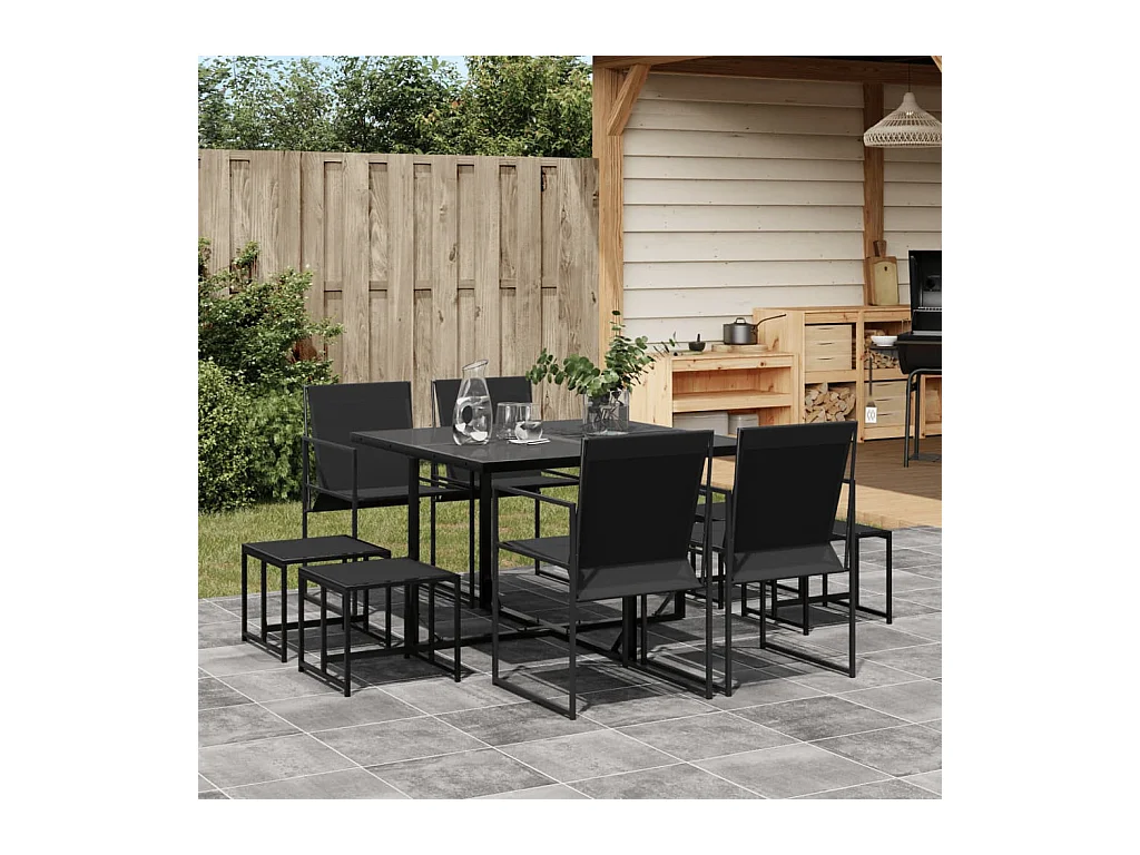 Sophie Rae  Juego de comedor para jardín 9 piezas textilene negro