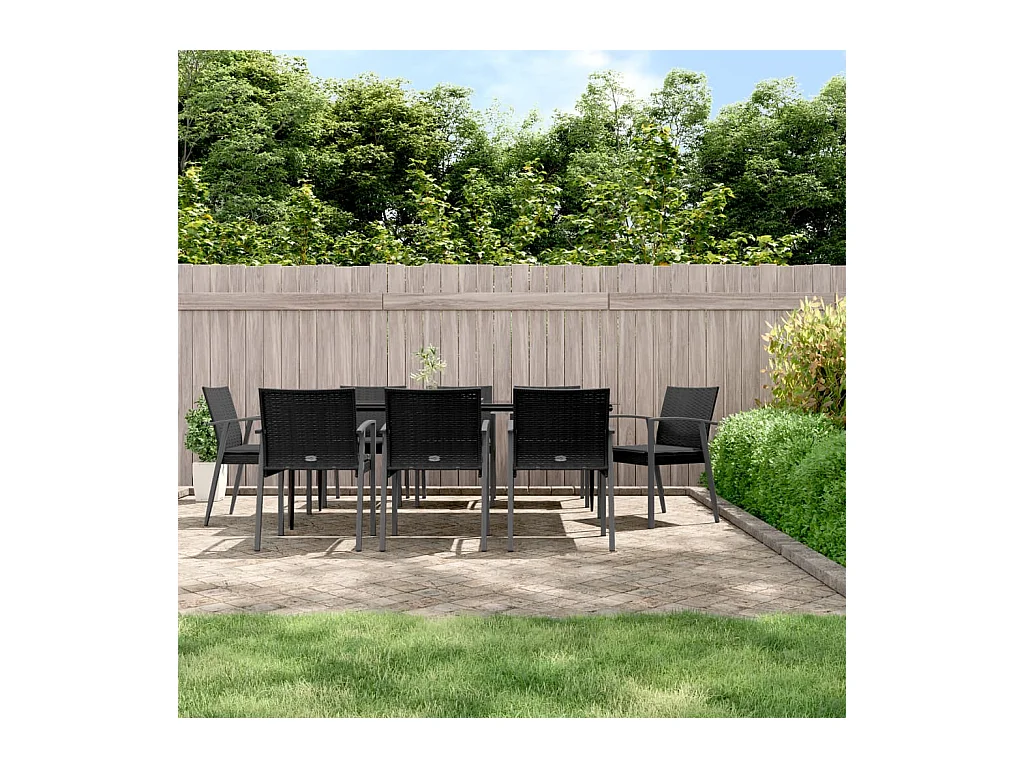 Bucyrus  Juego comedor jardín 9 piezas y cojines ratán sintético y acero