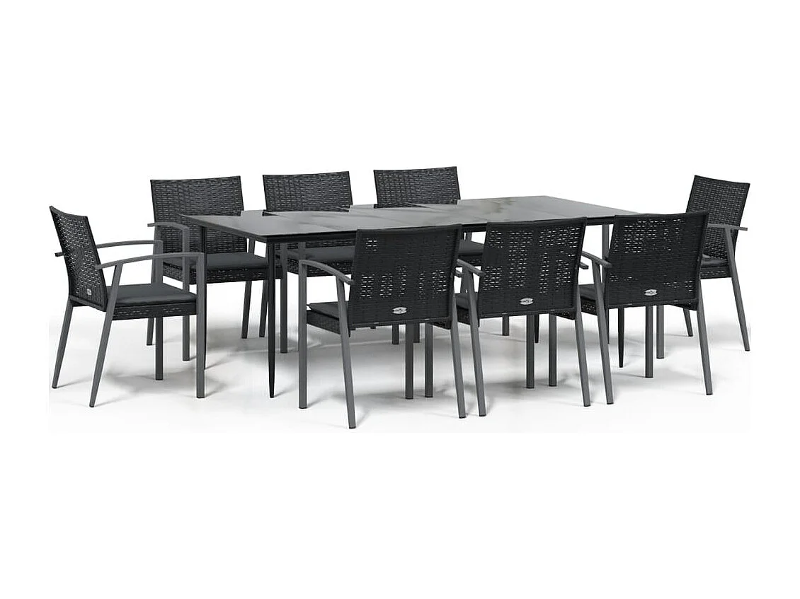 Bucyrus  Ensemble à manger de jardin 9 pcs coussins résine tressée acier