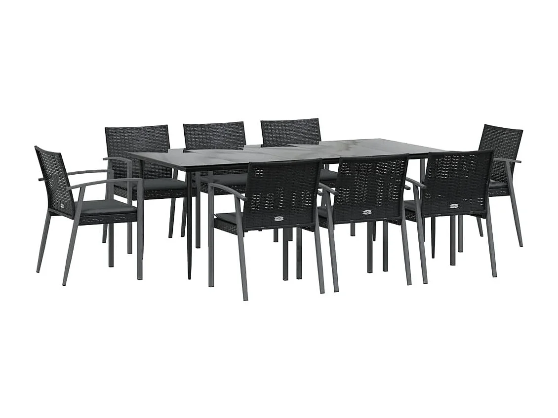 Bucyrus  Ensemble à manger de jardin 9 pcs coussins résine tressée acier