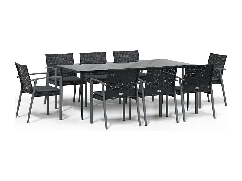 Bucyrus  Ensemble à manger de jardin 9 pcs coussins résine tressée acier