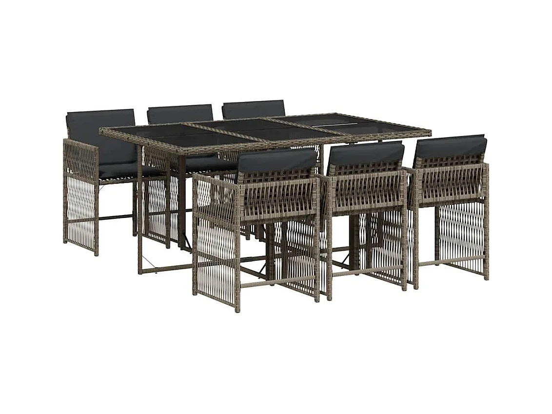 Jeffersontown  7-delige Tuinset met kussens poly rattan grijs