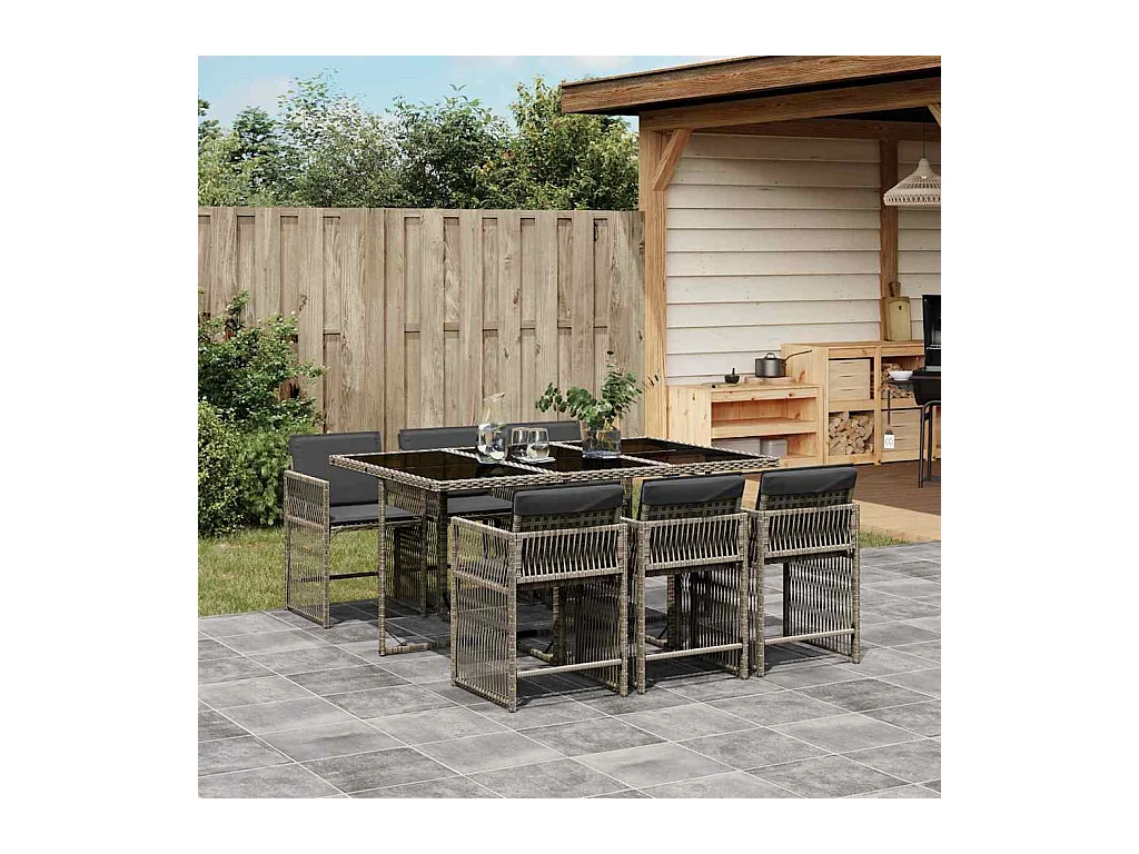 Jeffersontown  7-delige Tuinset met kussens poly rattan grijs