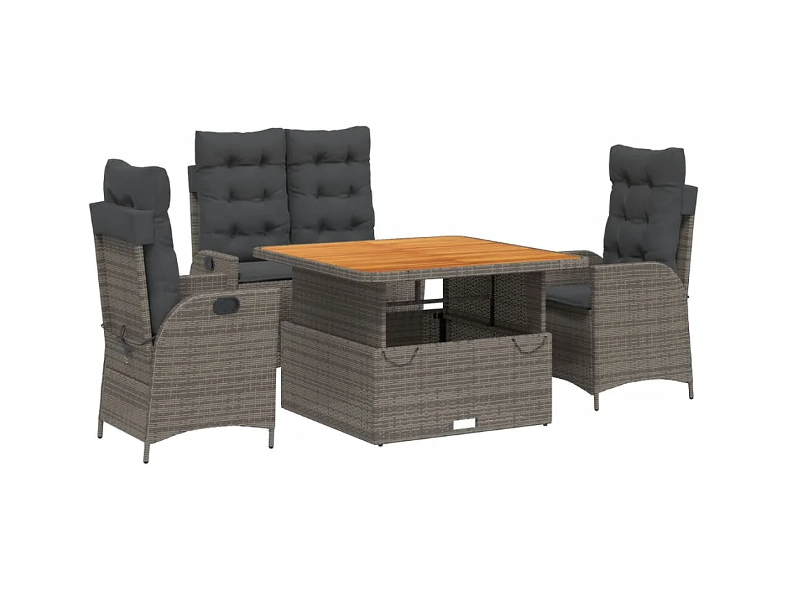 Myrvin  Ensemble à manger jardin 4pcs et coussins Gris Résine tressée