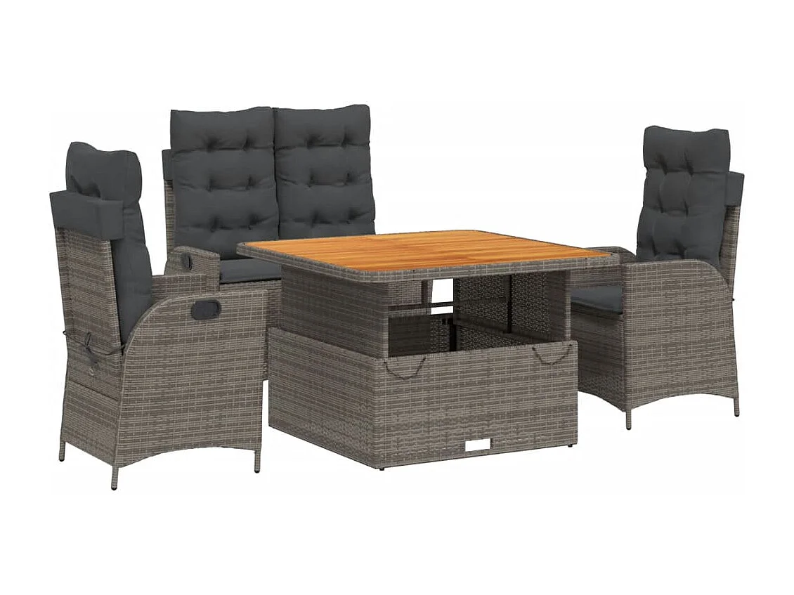 Myrvin  Ensemble à manger jardin 4pcs et coussins Gris Résine tressée