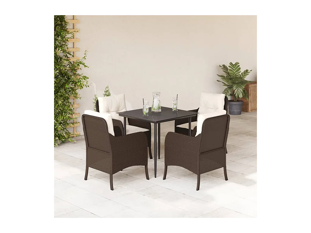 Rini  5-delige Tuinset met kussens poly rattan bruin