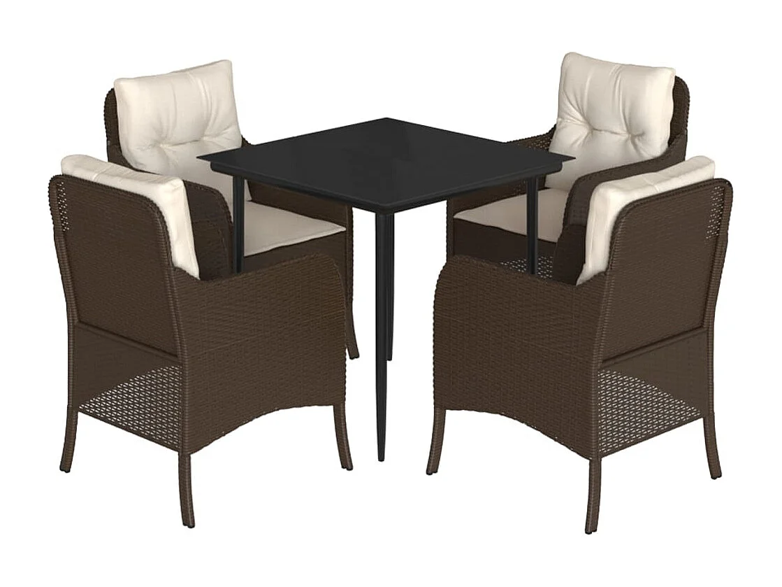 Rini  Ensemble à manger de jardin 5 pcs et coussins marron poly rotin