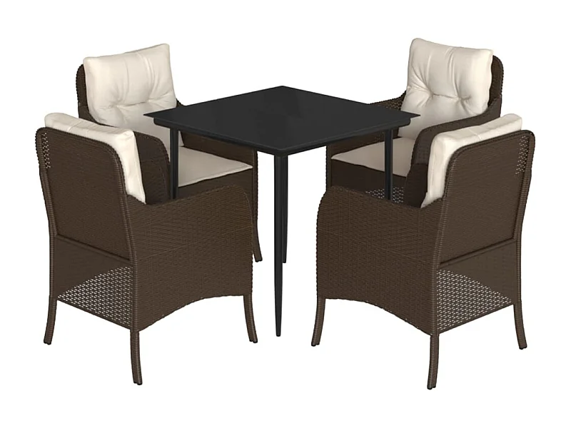 Rini  Ensemble à manger de jardin 5 pcs et coussins marron poly rotin