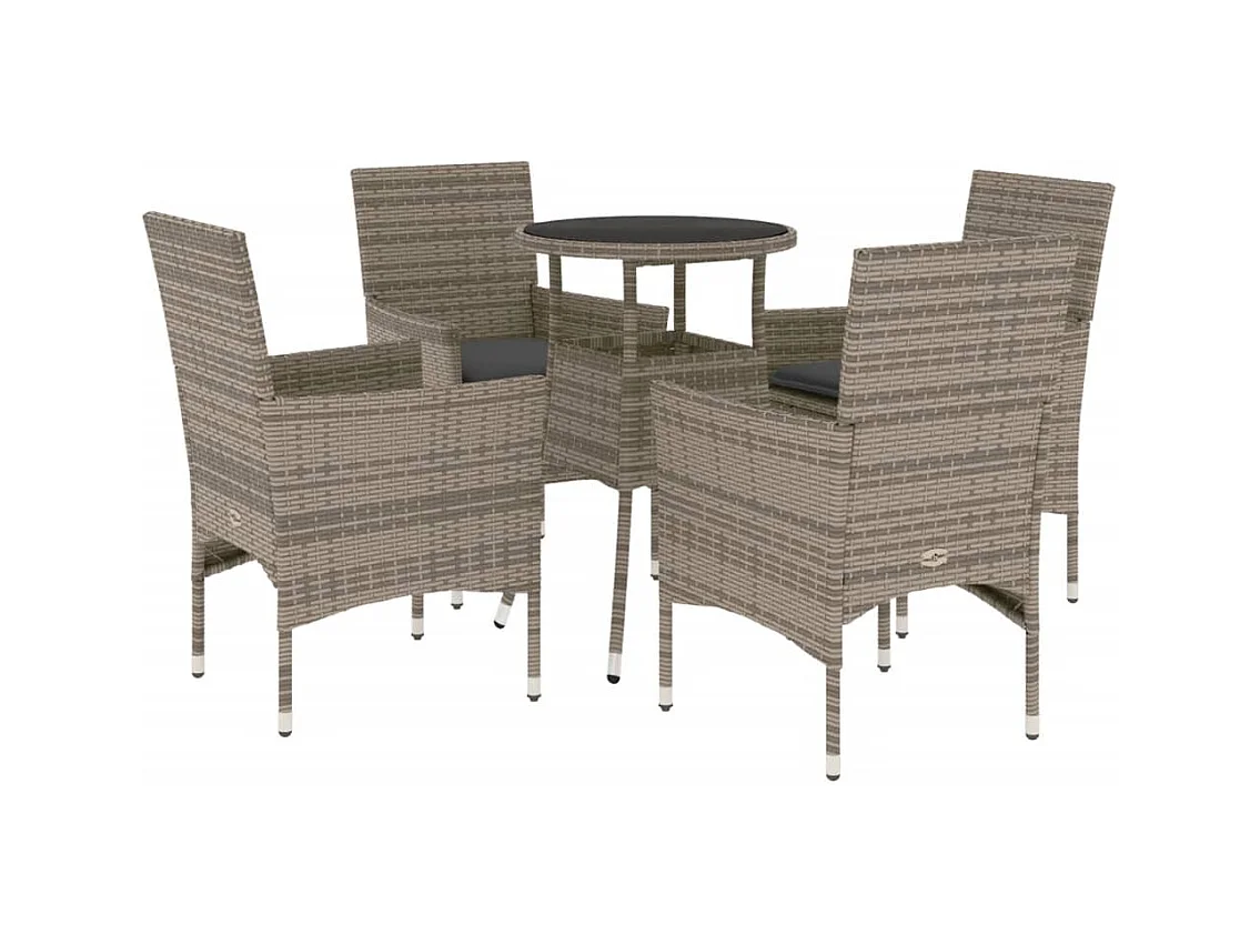 Rantasalmi  Ensemble à manger de jardin et coussins 5 pcs gris rotin verre