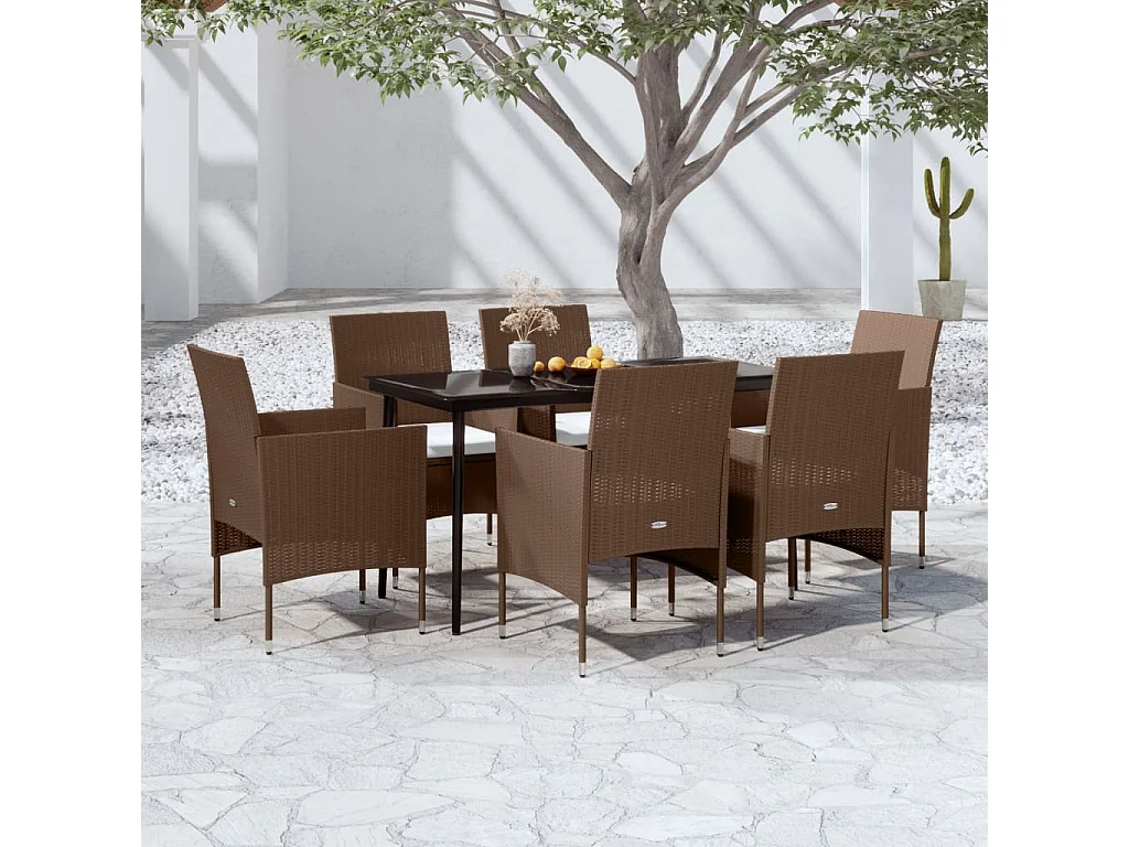 Cesarino  7-delige Tuinset met kussens bruin en zwart
