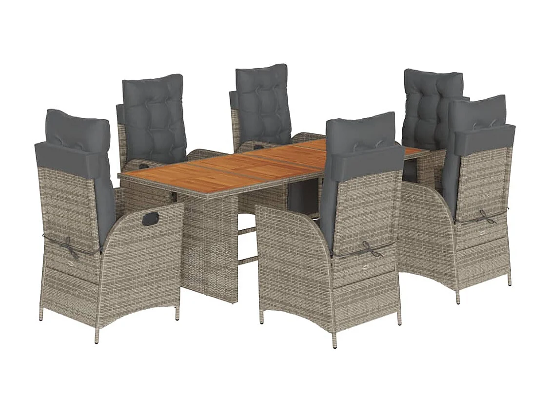 Anselm  7-delige Tuinset met kussens poly rattan grijs