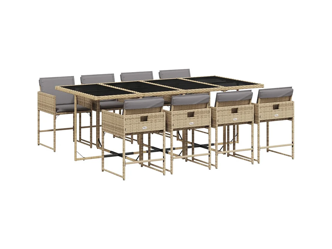 Sener  Ensemble à manger de jardin et coussins 9 pcs mélange beige