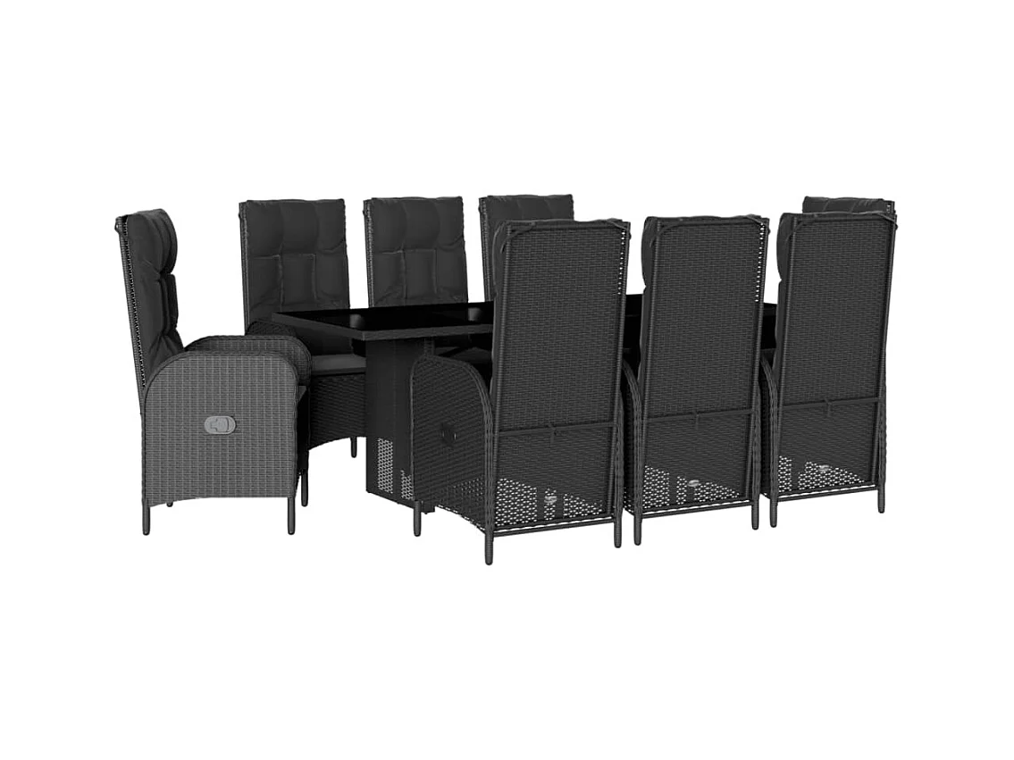 Altamura  Set de comedor de jardín 9 pzas y cojines ratán sintético negro