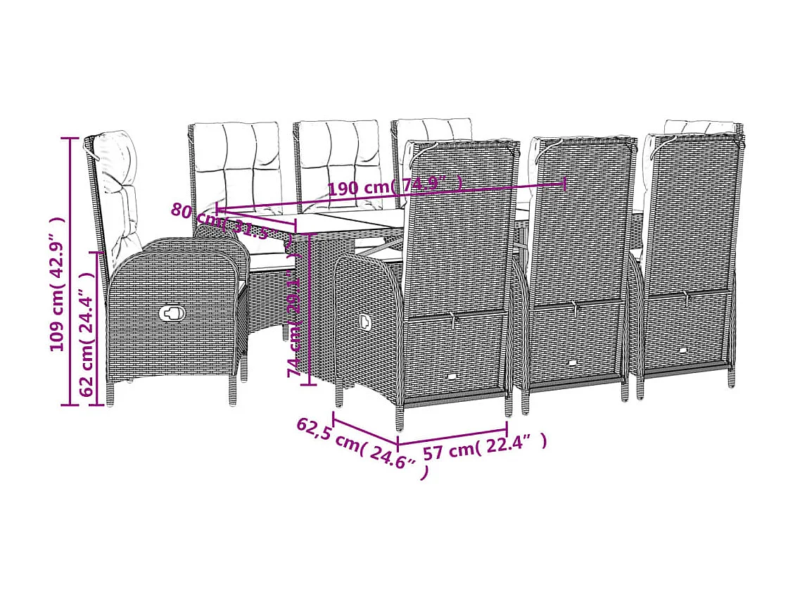 Altamura  9-delige Tuinset poly rattan zwart
