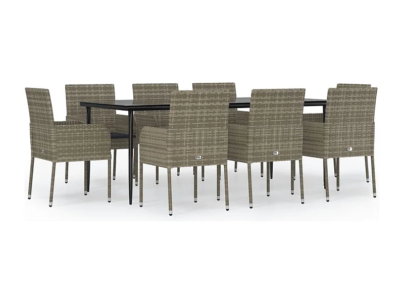 Santo Stefano di Camastra  9-delige Tuinset met kussens poly rattan zwart en grijs