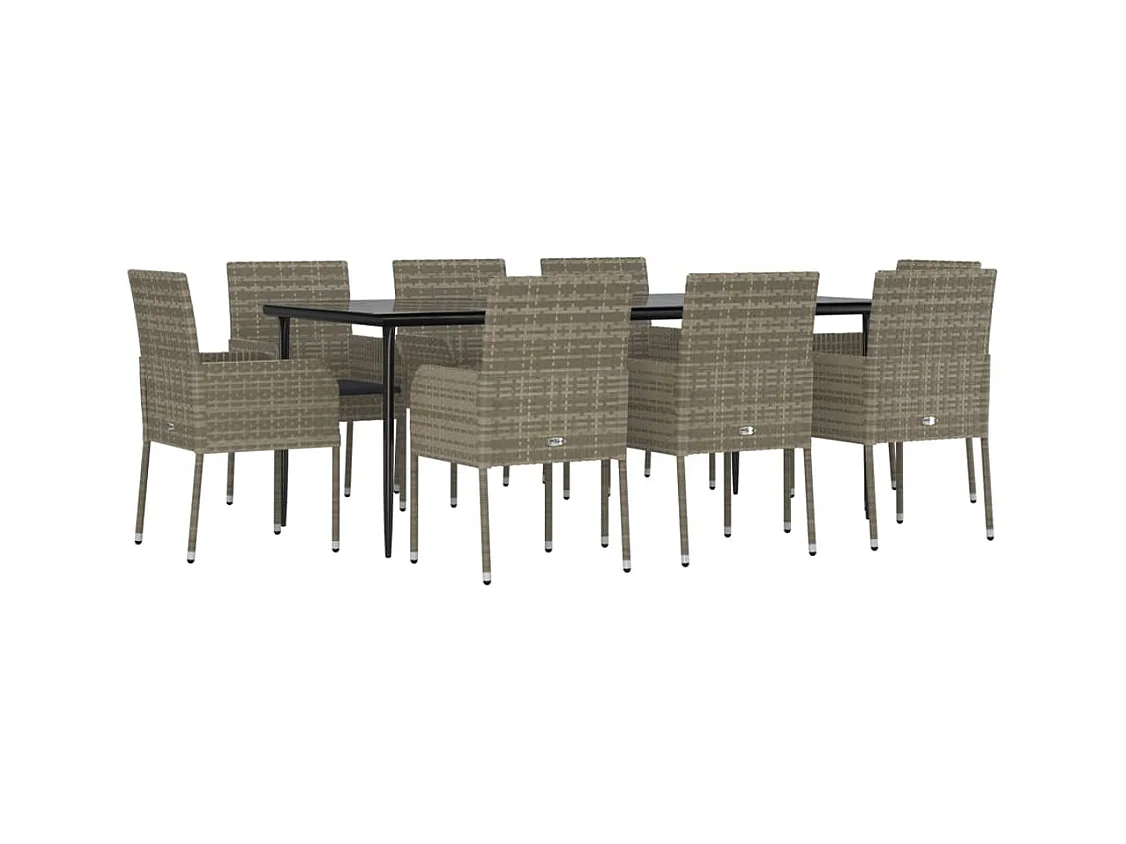 Santo Stefano di Camastra  9-delige Tuinset met kussens poly rattan zwart en grijs