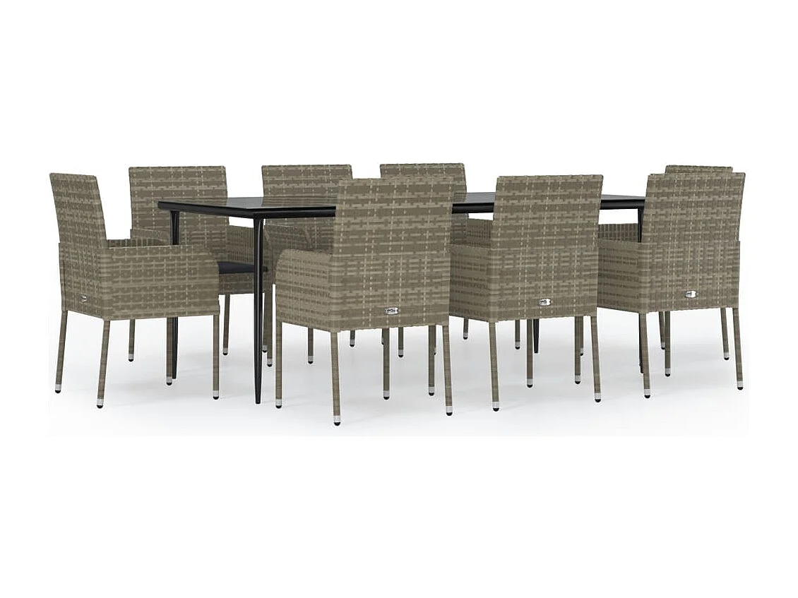 Santo Stefano di Camastra  9-delige Tuinset met kussens poly rattan zwart en grijs