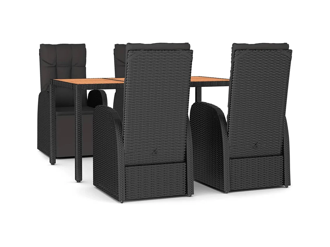 Garden Furniture -  Ensemble à manger de jardin 5pcs Noir Poly rotin et acacia