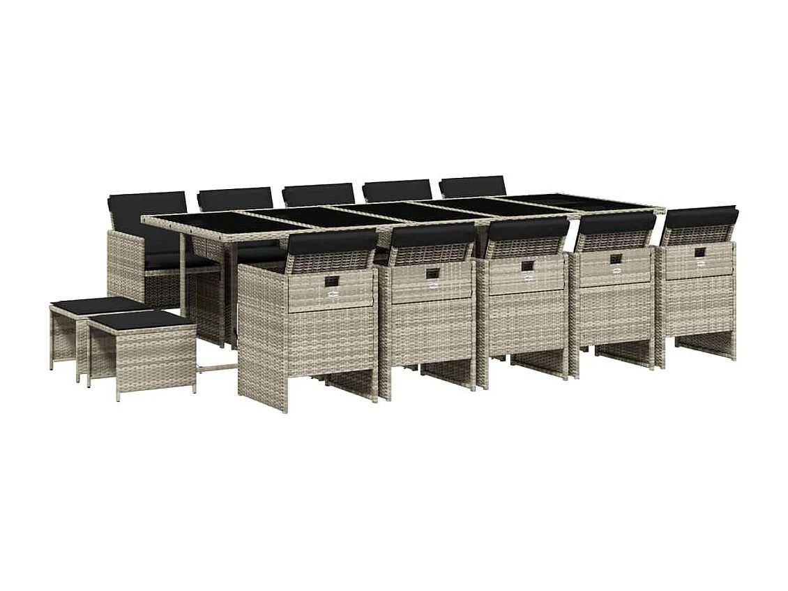 Bonno  Ensemble à manger de jardin et coussins 15 pcs gris clair rotin