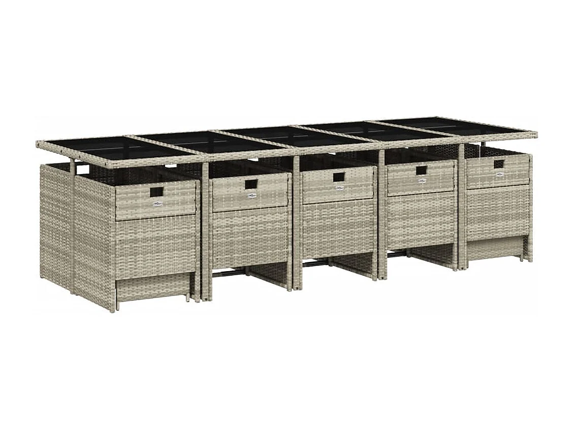 Bonno  Ensemble à manger de jardin et coussins 15 pcs gris clair rotin